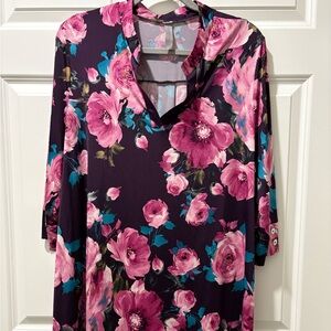 Floral Women's Top - Plum background with pink flowers